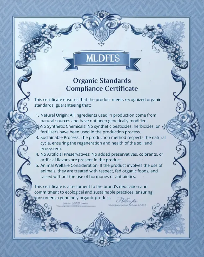 Certificate of adherence to organic norms